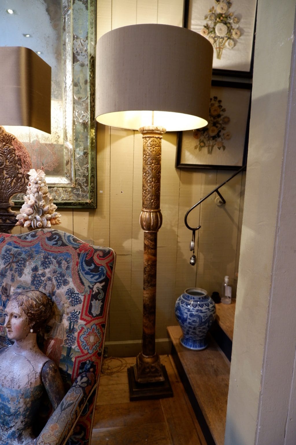 Paire de grands lampadaires colonnes italiennes "faux marbre" + aj cylindre