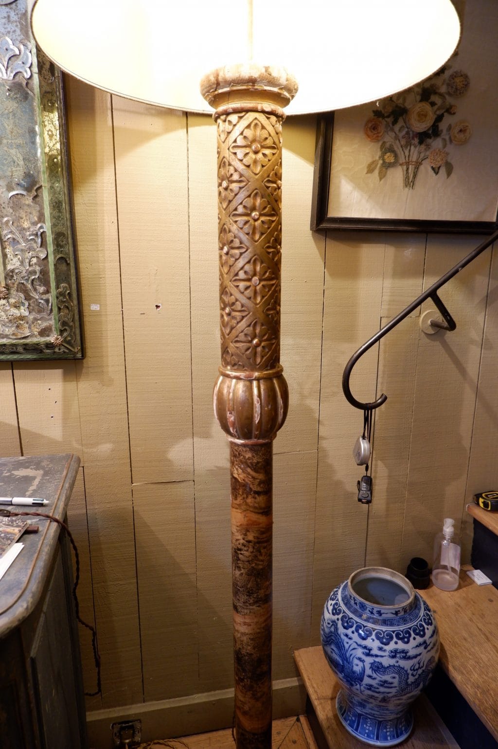 Paire de grands lampadaires colonnes italiennes "faux marbre" + aj cylindre – Image 2