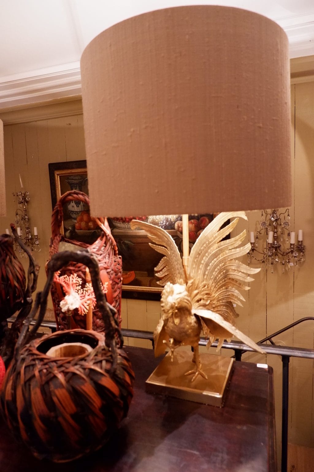 Paire de lampes "Coqs de combat" par Jansen en laiton doré + aj cylindre – Image 11