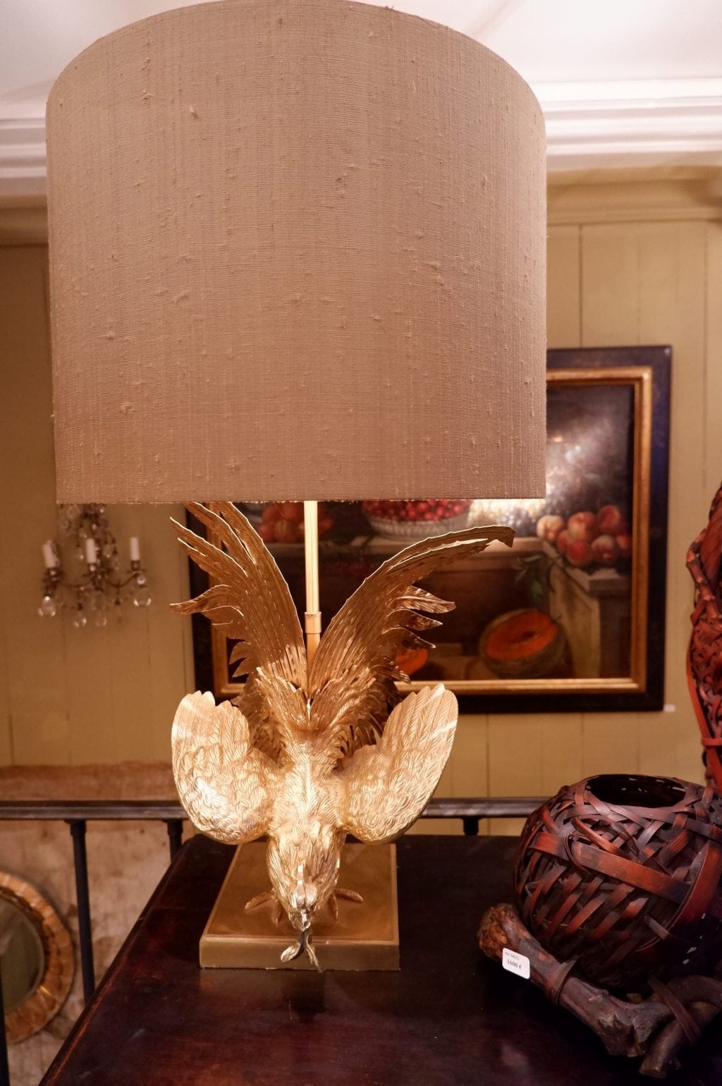 Paire de lampes "Coqs de combat" par Jansen en laiton doré + aj cylindre