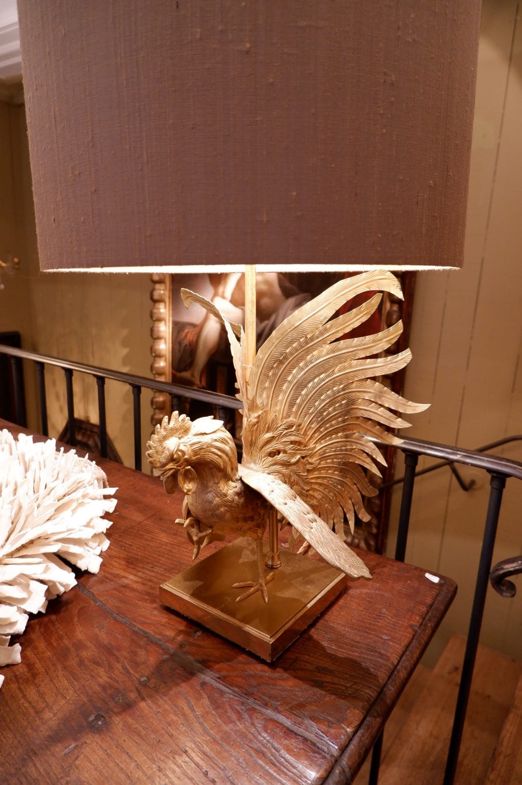 Paire de lampes "Coqs de combat" par Jansen en laiton doré + aj cylindre – Image 10