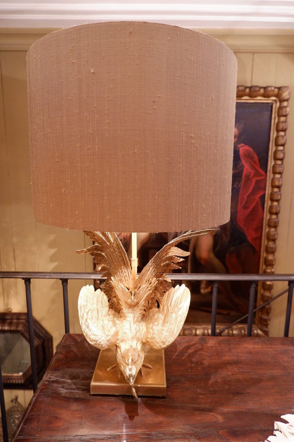 Paire de lampes "Coqs de combat" par Jansen en laiton doré + aj cylindre – Image 5