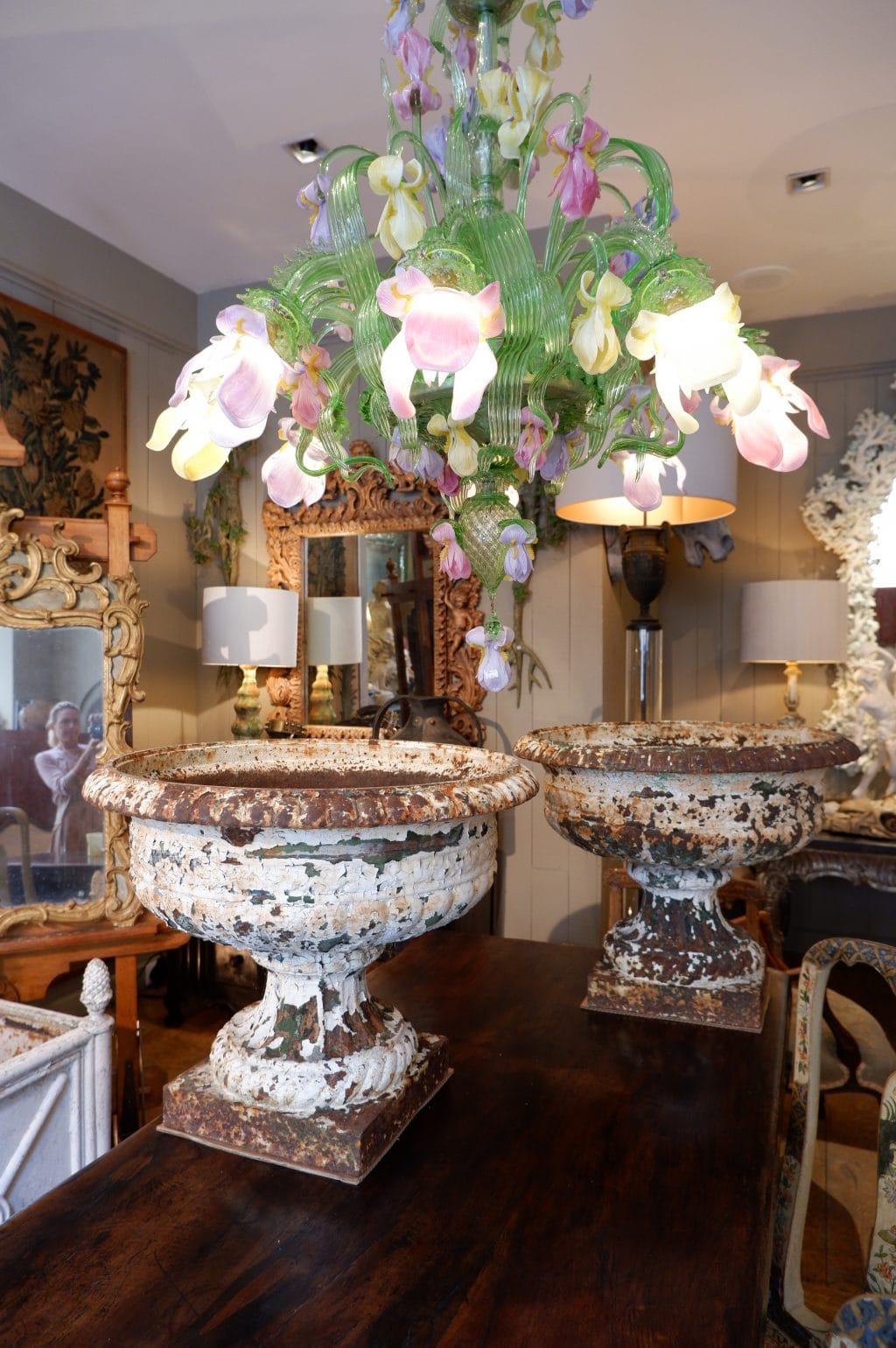 A pair of very large white cast iron basins from the early 19th century