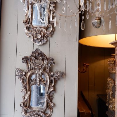 PAIR OF LOUIS XV MIRRORS IN SCONCES CARVED WOOD WITH BRONZE PATINA