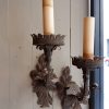 PAIRE DE GRANDES APPLIQUES FEUILLES ET BOUTON DE FLEUR EN FER XIXE – Image 4