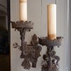 PAIRE DE GRANDES APPLIQUES FEUILLES ET BOUTON DE FLEUR EN FER XIXE