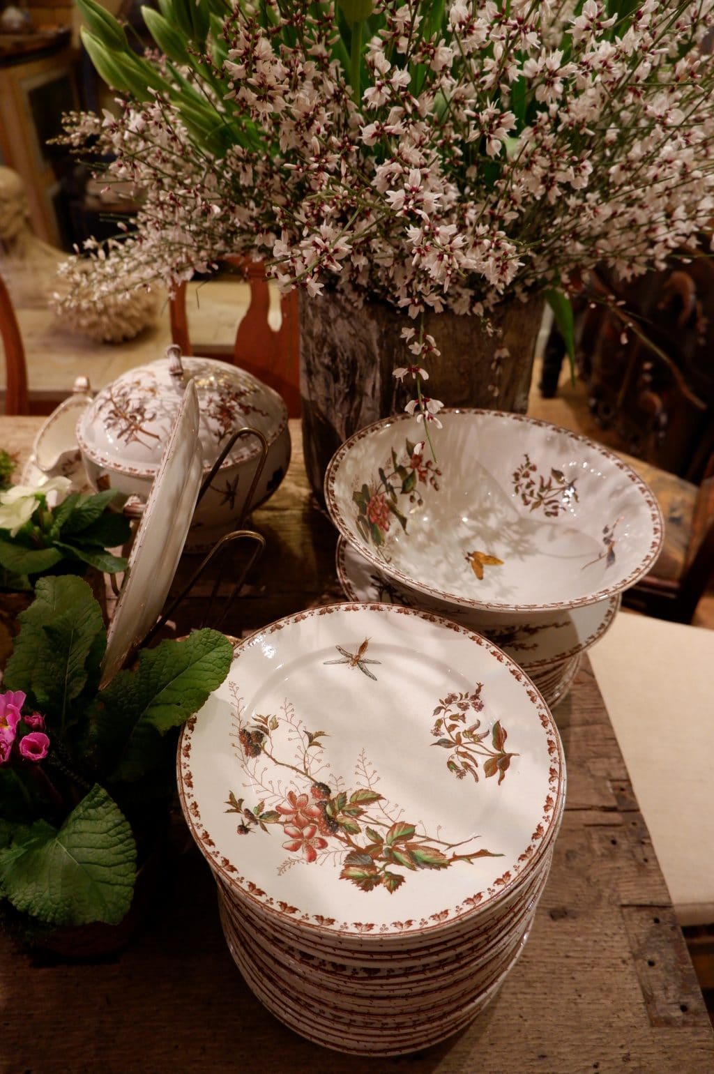 Hollow Plates With Soup With Roses Sarreguemines Boho Old French