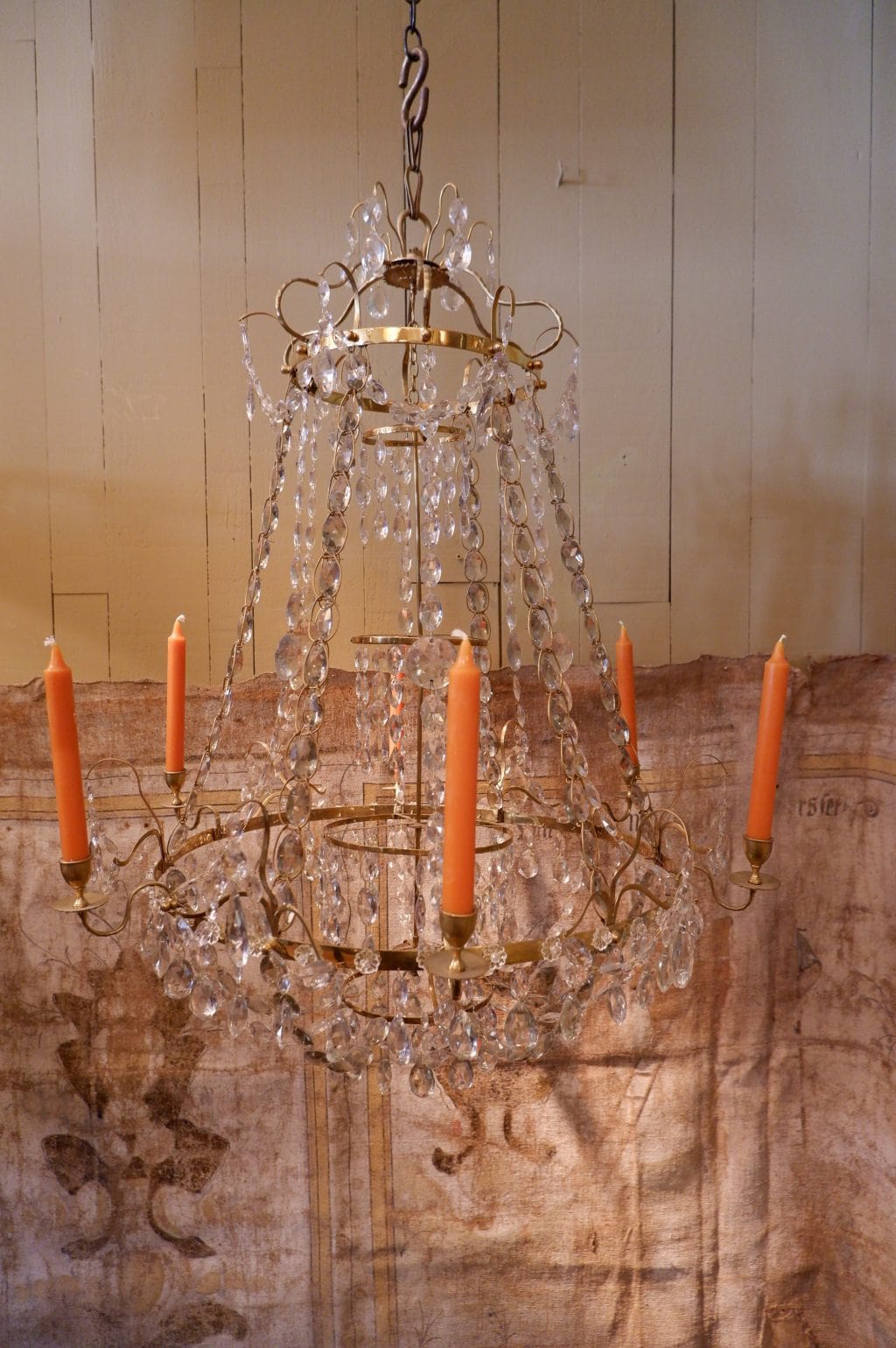 A late 19th century gustavian chandelier in gilded brass &amp; cut glass 