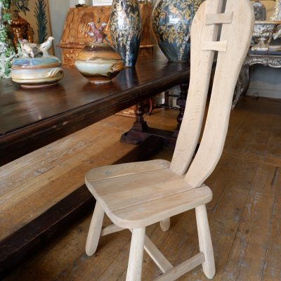 Suite of 6 high-backed chairs in light oak in the Brutalist style ca.1960