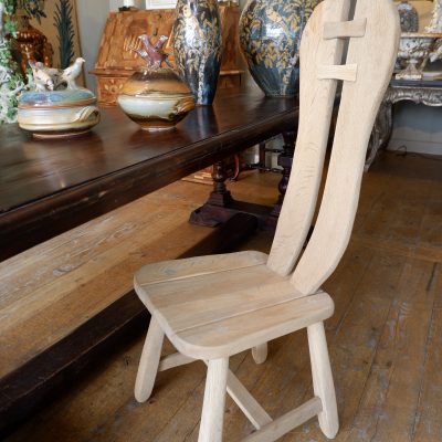 Suite of 6 high-back chairs in raw light oak ca.1960