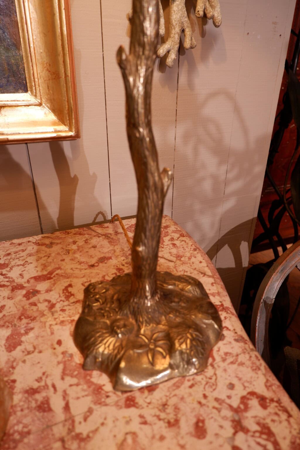 Bronze metal &quot;brindille&quot; lamps + A/J pleated silk ca.1960 - Image 2