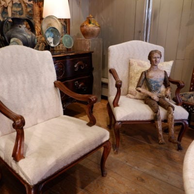Pair of Louis XV period Genoese armchairs covered with wool