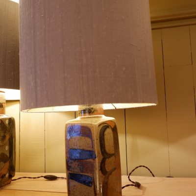 Une lampe en céramique par Carl Harry Stalhane pour Rostrand ca.1950 + aj soie