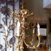 Lustre "fleurs de lys & feuilles d'acanthes" en métal patine dorée - Italie XIXe – Image 4