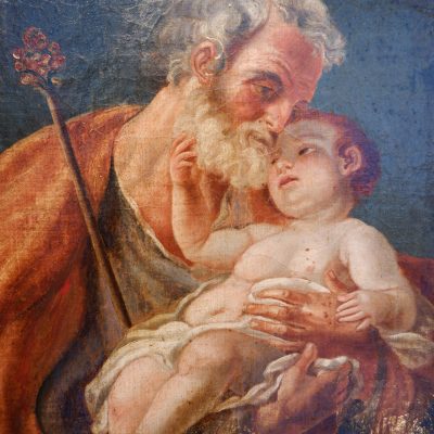 Huile sur toile St-Joseph & l’enfant Jesus – Naples XVIIIe