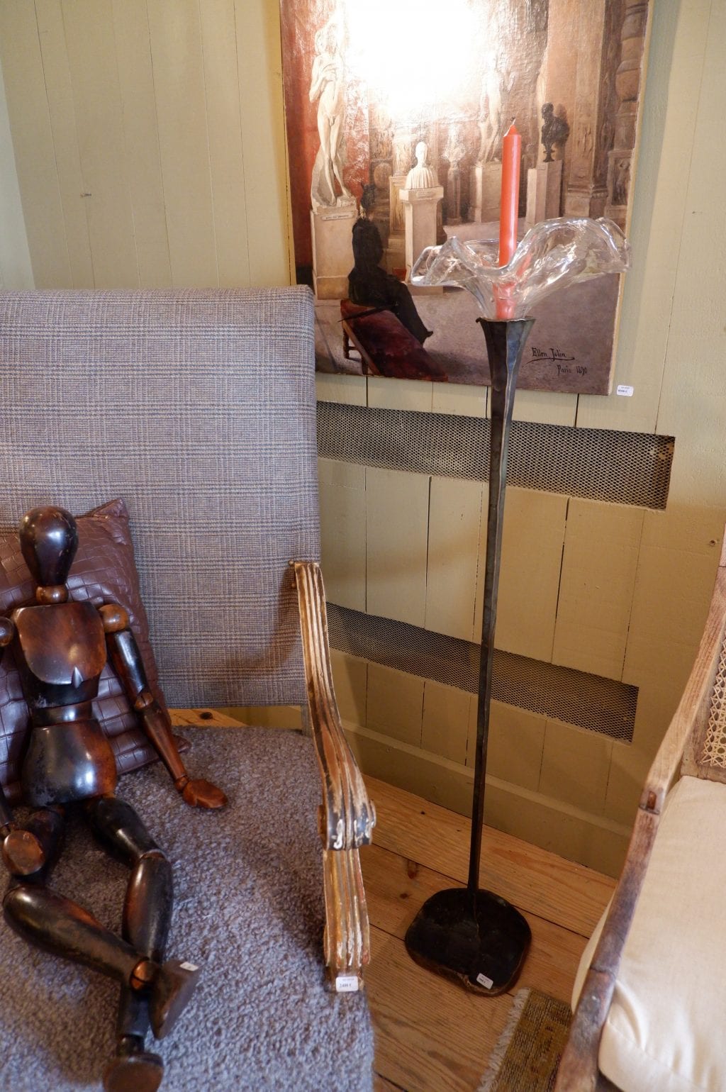 Bougeoir fleur en bronze et verre moulé ca.1980