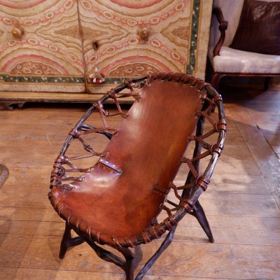 Metal and leather armchair with patina by Francois Thevenin