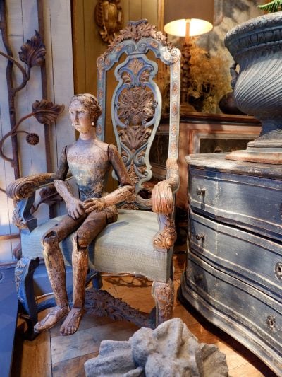 Grand fauteuil Italien d’époque XVIIIe patine bleue