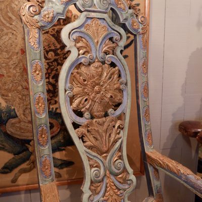 Large 18th century Italian armchair with blue patina