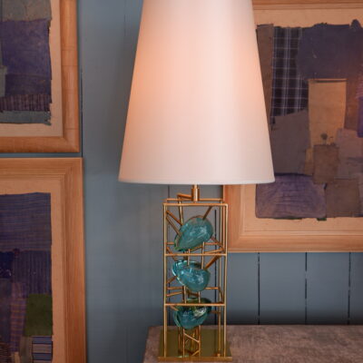 Cage lamp in gilded brass & glass by RG RIDA