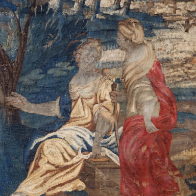 Pair of Aubusson tapestries from the 18th century representing 2 romantic scenes