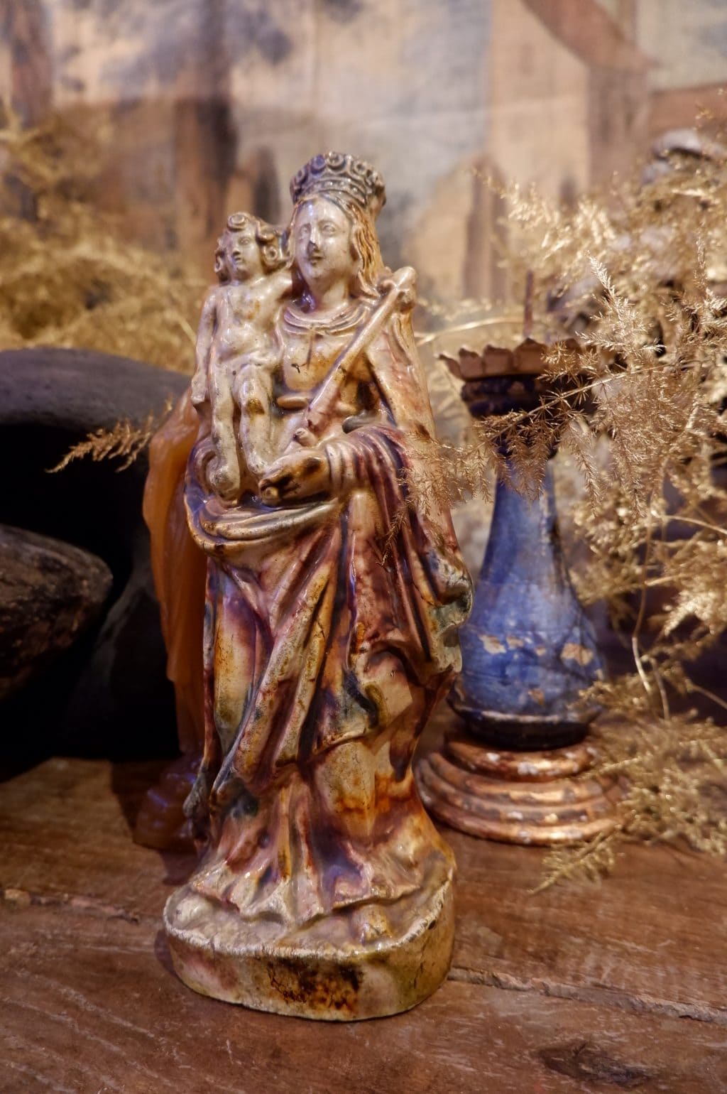 Glazed terracotta statue of the Virgin and Child - Normandy 18th century