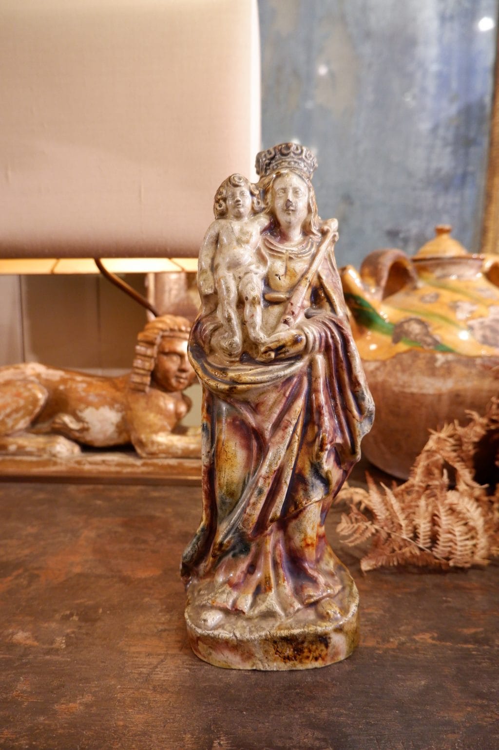 Enameled terracotta statue of the Virgin and Child - 18th century Normandy - Image 2