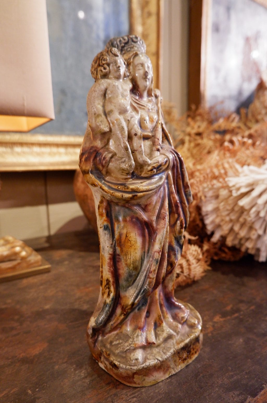 Enameled terracotta statue of the Virgin and Child - 18th century Normandy - Image 3
