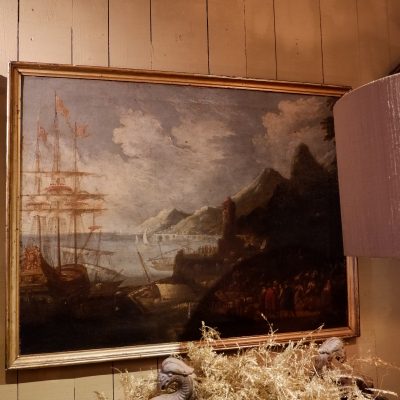 Paire d’huiles sur toiles figurant tableaux de marines d’époque XVIIIE