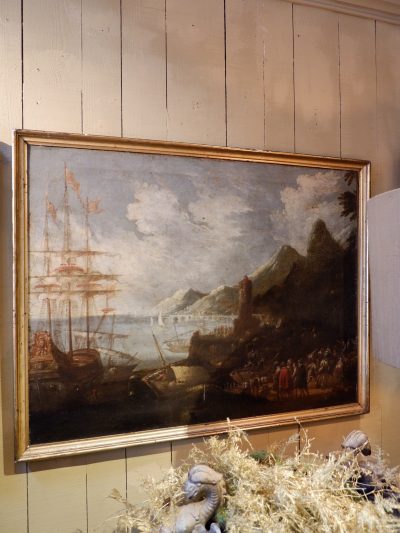 Pair of oil on canvas paintings of seascapes from the 17th century