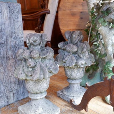 Pair of reconstituted stone garden baskets mid 19th century