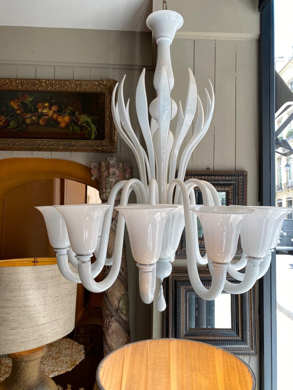 Grand lustre murano en verre soufflé blanc ca.1970 – Image 4