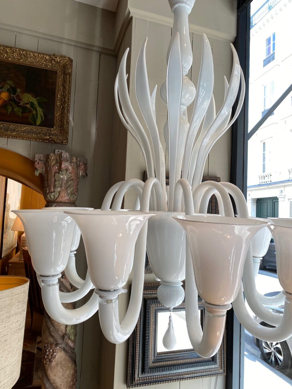 Grand lustre murano en verre soufflé blanc ca.1970 – Image 5