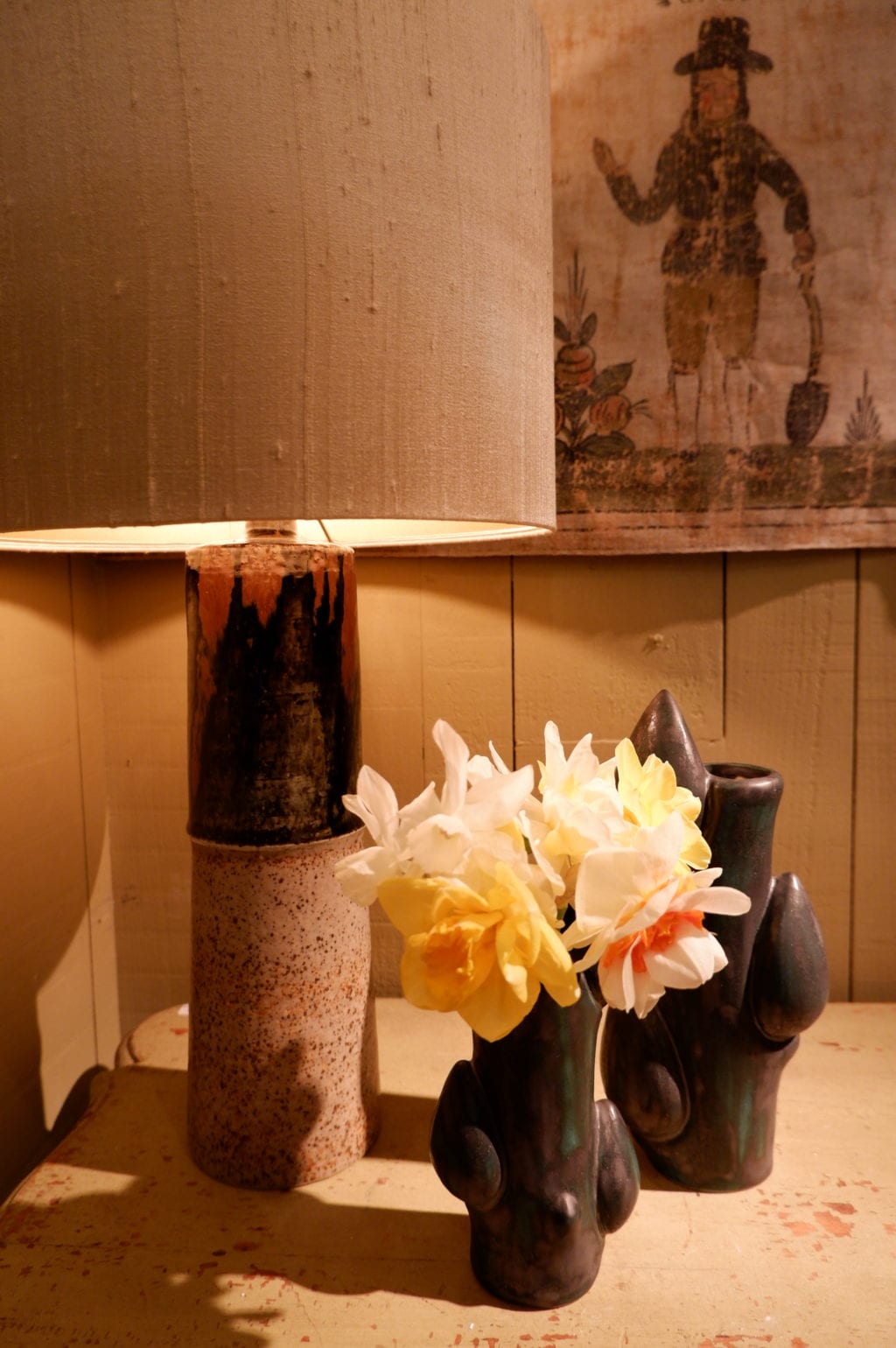 Danish enamelled stoneware lamp - by O.Alberius ca.1960