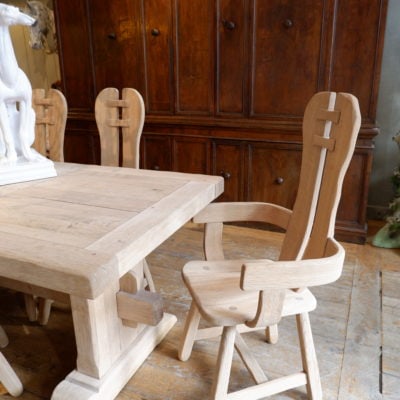 Pair of high-back armchairs in natural light oak ca.1960