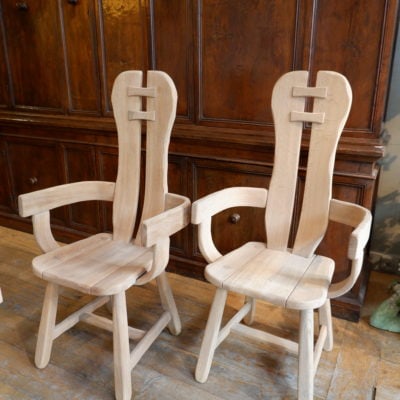 Pair of high-back armchairs in natural light oak ca.1960