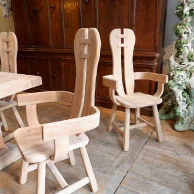 Pair of high-back armchairs in natural light oak ca.1960