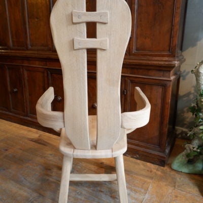 Pair of high-back armchairs in natural light oak ca.1960