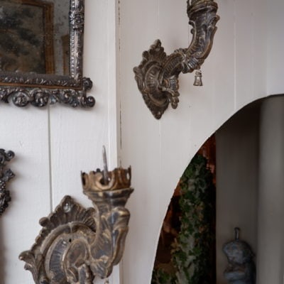 Set of 4 sconces in carved wood decorated with silver leaf - Italy end of 18th century