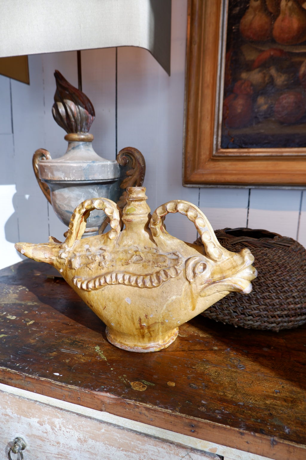 Cruche ou gourde en terre cuite vernissée jaune - Provence XIXe – Image 5