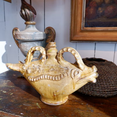 Cruche ou gourde en terre cuite vernissée jaune – Provence XIXe