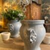 Paire de cache-pots en fonte émaillée de Rouen anses tête de lion - bleu pâle fin XIXe - – Image 2