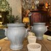 Paire de cache-pots en fonte émaillée de Rouen anses tête de lion - bleu pâle fin XIXe - – Image 7