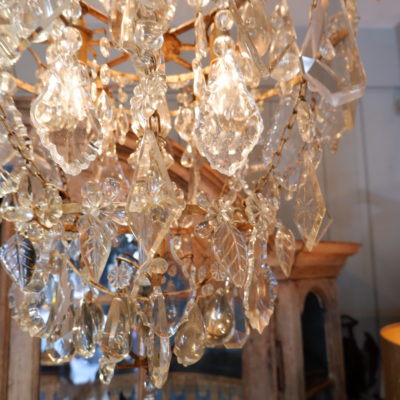 Large chandelier in cabochon bronze and cut crystal plates - France late 18th century