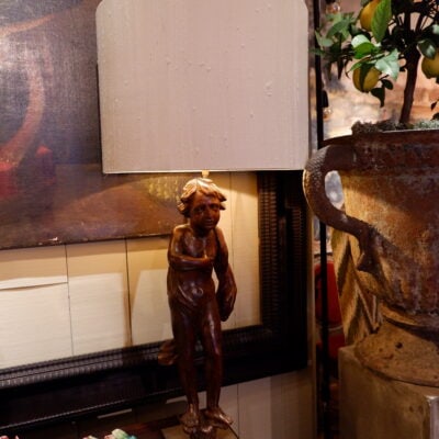 PAIR OF CHILDREN'S LAMPS IN CARVED WALNUT FROM THE XVIITH CENTURY + A/J IN SILK