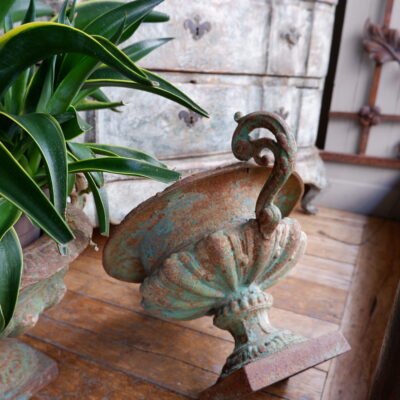 Pair of small green cast iron vases 19th century