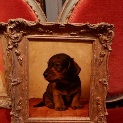 PAIR OF DOG PORTRAITS OIL ON PANEL BY G.LORINCZ AUSTRIA LATE 19TH CENTURY