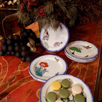 FLOWER AND ANIMAL DESSERT SET BY Félix Bracquemond FOR CREIL AND MONTEREAU IN THE LATE 19th CENTURY