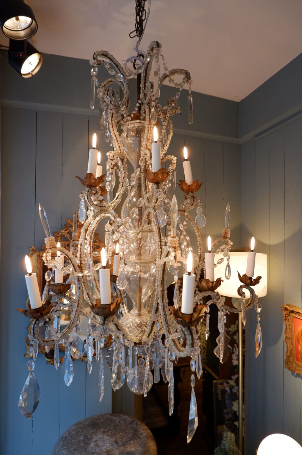 Grand lustre en cristal et perles de verre - Italie ca.1880