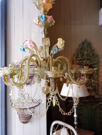 Large chandelier with 8 arms in multicolored Murano glass ca.1960